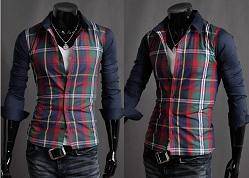 B0572A CONTRAST PLAID COLORFUL LONG SLEEVE SHiRT