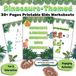 Dinosaurs-Themed Printable Digital Kids Worksheets