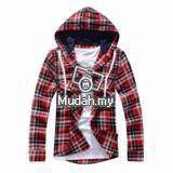 Kemeja 0311 Red Hoodie Stylish Long Sleeved Shirts