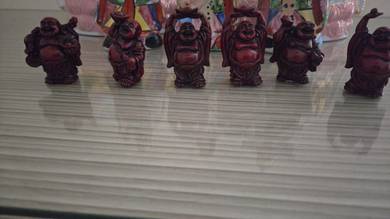 Vintage Red Faux Cinnabar Laughing Buddhas