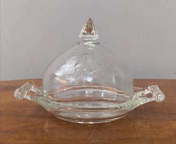 Clear glass round butter dish