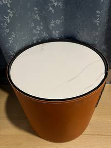 Modern Round Side Table with Faux Leather