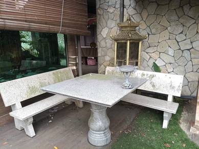 Solid Real Marble Outdoor Set (Table & 3 Benches)