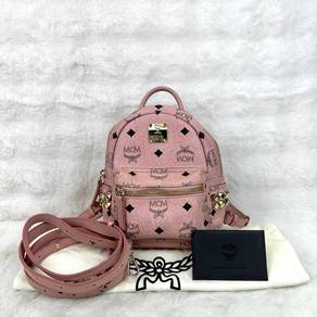 MCM Mini Stark Side Studs Backpack in Visetos Pink
