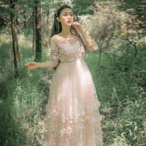 Pink white blue long sleeve boho maxi dress