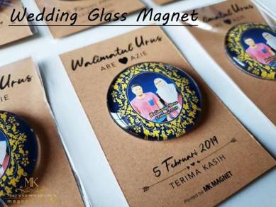 Wedding doorgift glass magnet with card