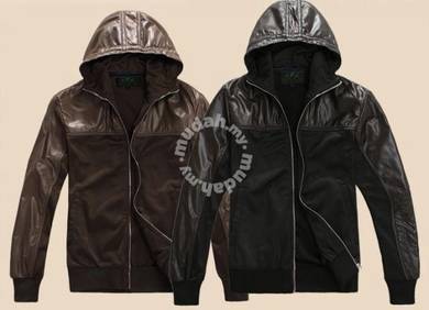 BLACK BROWN HOODED JACKET SWEATER STYLO w/ POSTAGE
