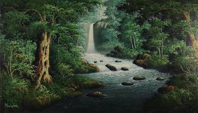 Forest Waterfall III – Oil Painting (Signed Dahlan