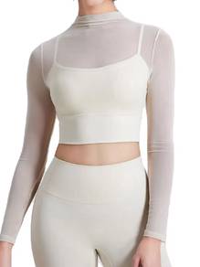 Sheer Mesh Mock Neck Long Sleeve