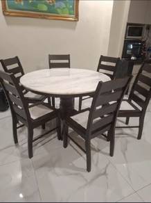 Round Marble Top Dining Table with 6 Chairs 