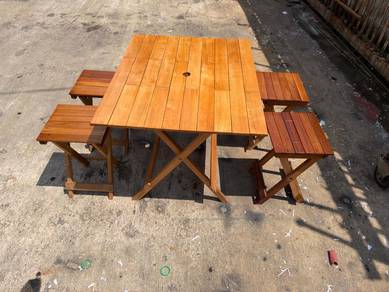 [Set] Foldable Meja Table Meja + 4 Chairs Kerusi