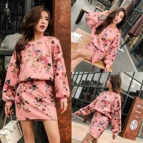 Pink long sleeve flower sweater top skirt RBP0620
