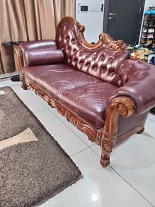 Solid Wood Leather Sofa 