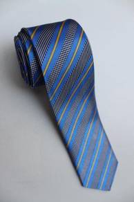 SLIM Blue Black White Yellow #1 Striped Neck Tie