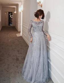 Silver long sleeve evening prom gown RBP1354
