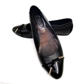 Tod's Black Leather Cap Toe Ballet Flats