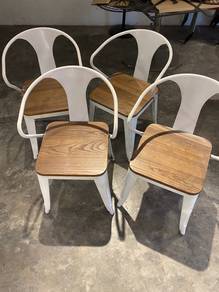Chairs Metal Frame with Wooden Seat x4