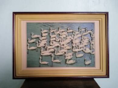 Vintage Printed 3D Photo Flamingos Birds