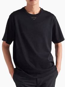 PRADA Logo-Plaque Cotton T-Shirt