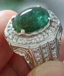 Cincin Perak Batu Zamrud Zambia Asli - Emerald