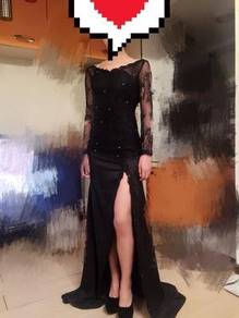 Black slit prom dinner wedding bridal dress gown