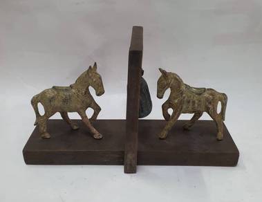 One pair standing horse against distressed wood rm