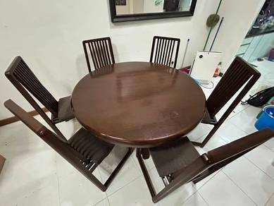 Premium 6-Seater Round Solid Wood Dining Table Set