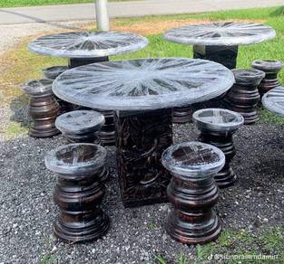 Meja bulat batu santai ukiran bunga(Roman)