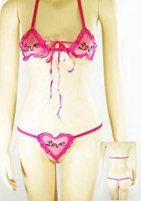 L838-1 Sexy Pink Sheer Lace Heart Shape Bra 2 pcs