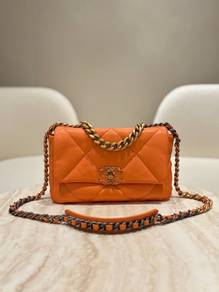Chanel 19 Flap Shoulder Bag in Orange Lambskin