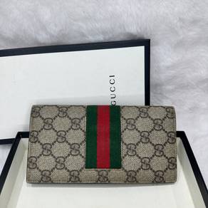 Authentic Gucci GG Brown Bifold Web Long Wallet