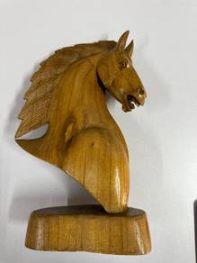 Wooden horse head sculpture