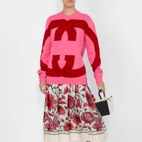 Gucci Pink logo print wool sweater