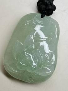 Ice Green Burma Jadeite Jade Lotus Pendant
