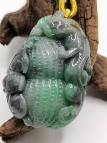 Icy Ice Black & Green Jadeite Jade PI XIU Pendant