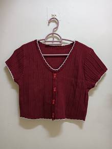 V neck patchwork short sleeve casual crop