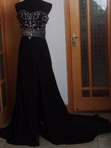 Black slit prom dinner wedding bridal gown dress