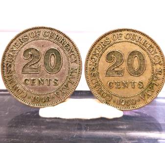 1948 & 1950 Malaya King George VI 20 Cents Coins