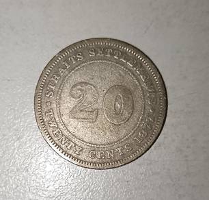 Antique 1877 Straits Settlement 20-Cent Coin