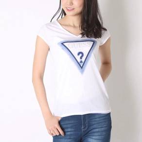 GUESS S/S BLEACH LOGO V-NECK TEE (True White)