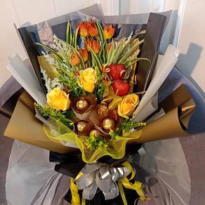 Artificial Flower & Ferrero Hand Bouquet 