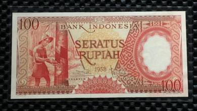 Indonesia 100 rupiah Banknote 1958 AU