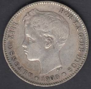 Spain Silver Coin 1 Peseta Alfonso XIII 1900