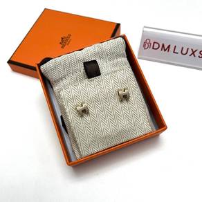 Preloved Hermes Pop H Earrings Grey GHW