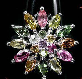 Elegance fancy multi colour Tourmaline silver ring