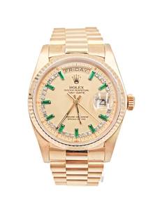 Rolex Day Date 36 Champagne Emerald Diamond 18038