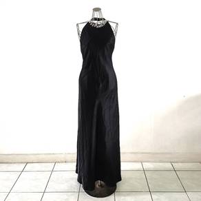 La Defence Black Halter Neck Evening Dinner Gown