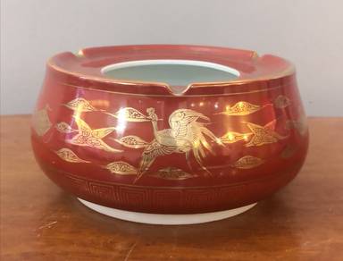 pottery red gold ashtray bowl
