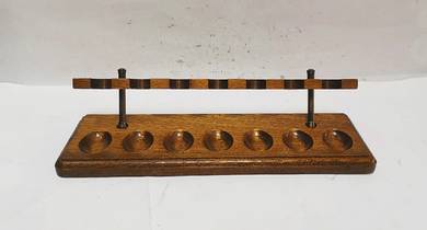 Vintage Walnut/Mahogany and Brass Triple Pipe Rack