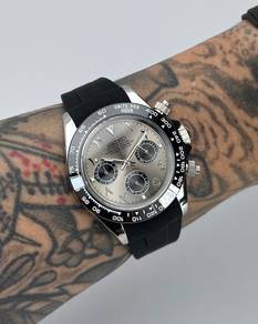 Custom Seiko Mod 39.5mm Rhodium Grey Arabic Dayton